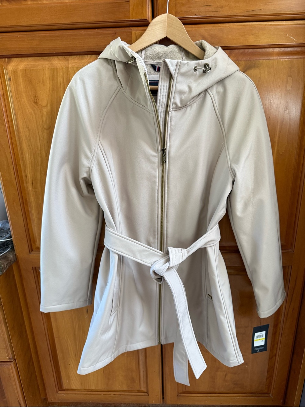 Tommy Hilfiger Neutral Cream Hooded Belted Trench Coat